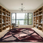 Abstract Crimson Dark Mesh Grid Rug