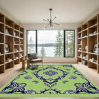 Lime Navy Mandala Floral medallion Rug