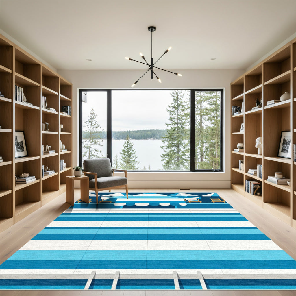 Bold Blue White Striped Poolside Rug