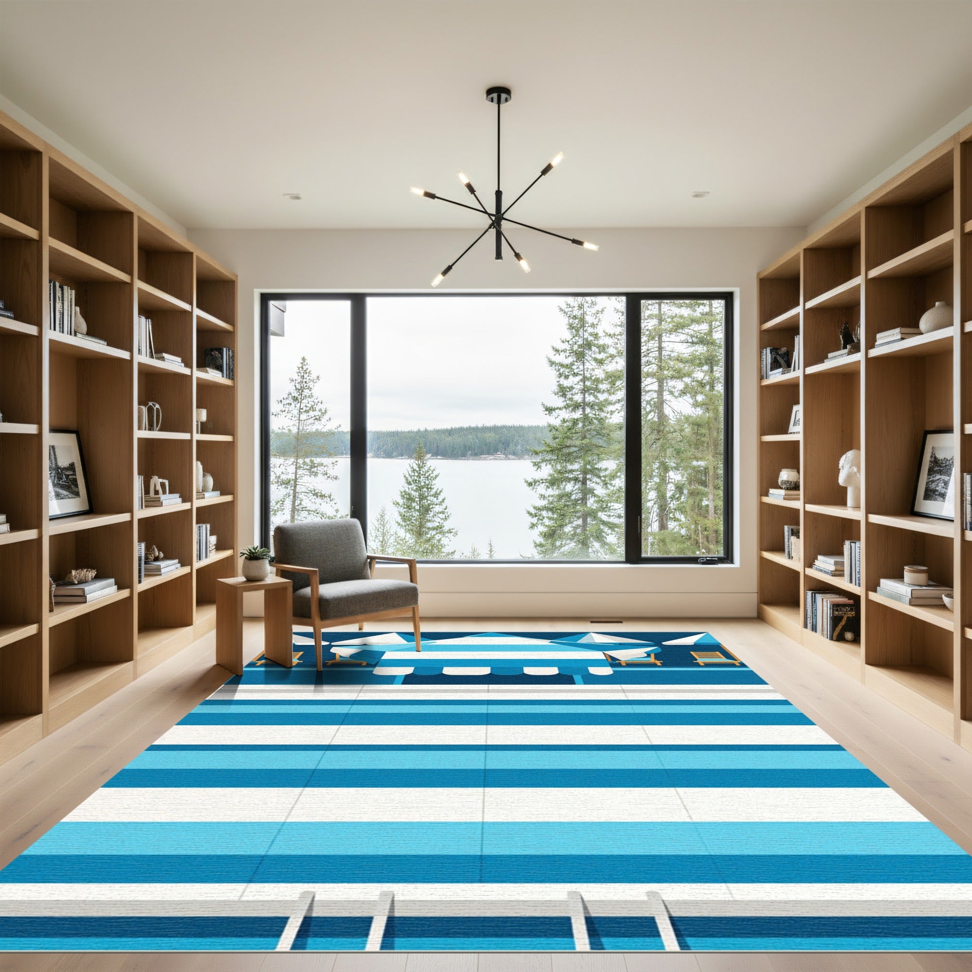 Bold Blue White Striped Poolside Rug