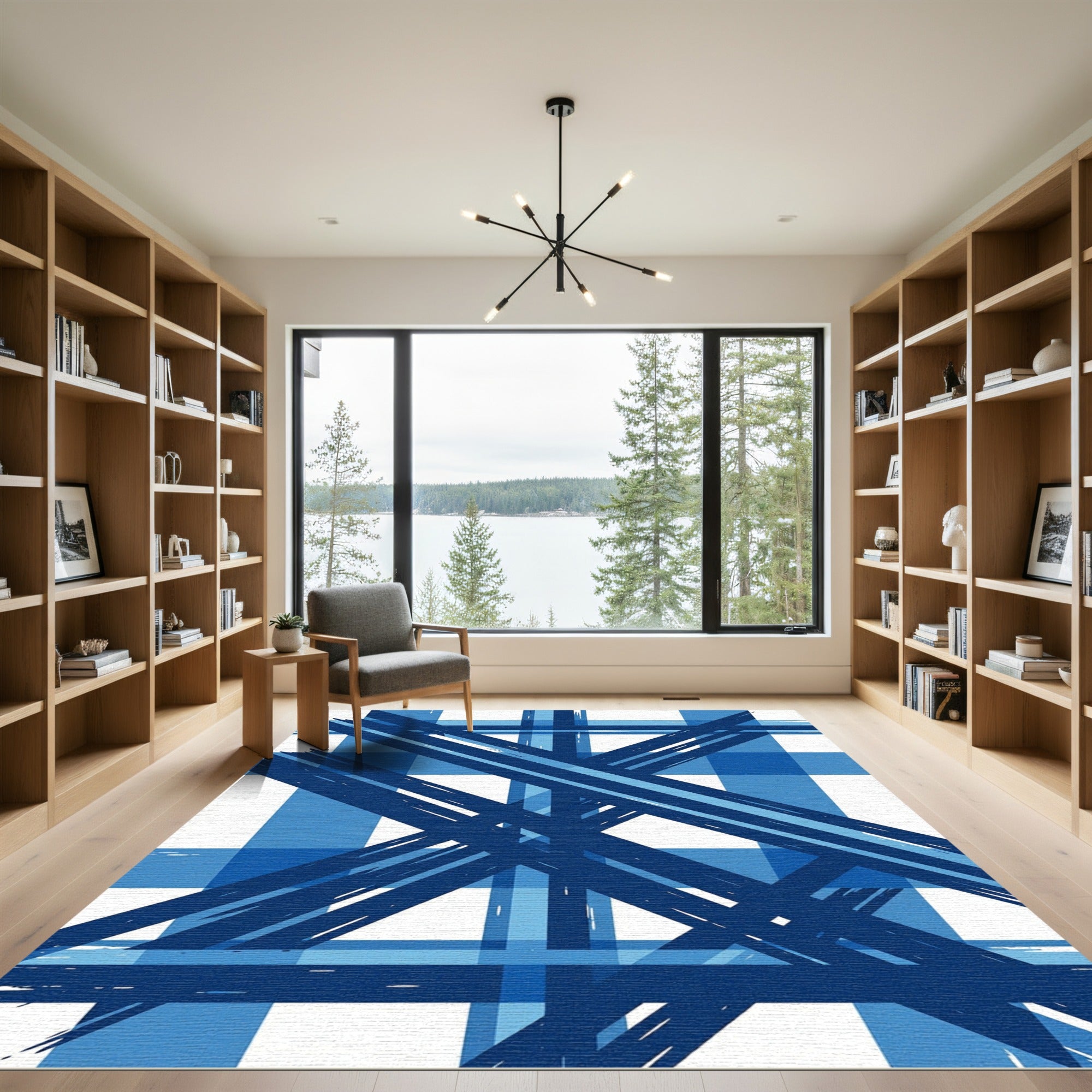 Bold Blue Plaid Brushstroke Rug