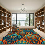 Jewel Tone Geometric Hexagon Medallion Rug