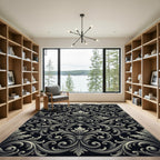 Ornate Black White Acanthus Swirl Rug