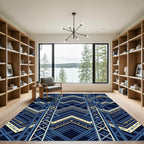 Art Deco Navy Cream Geometric Chevron Rug
