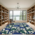 Deep Blue Floral Climbing Vine Rug