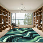 Modern Emerald Teal Abstract Wave Rug