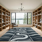 Monochrome Abstract Flowing Waves Rug