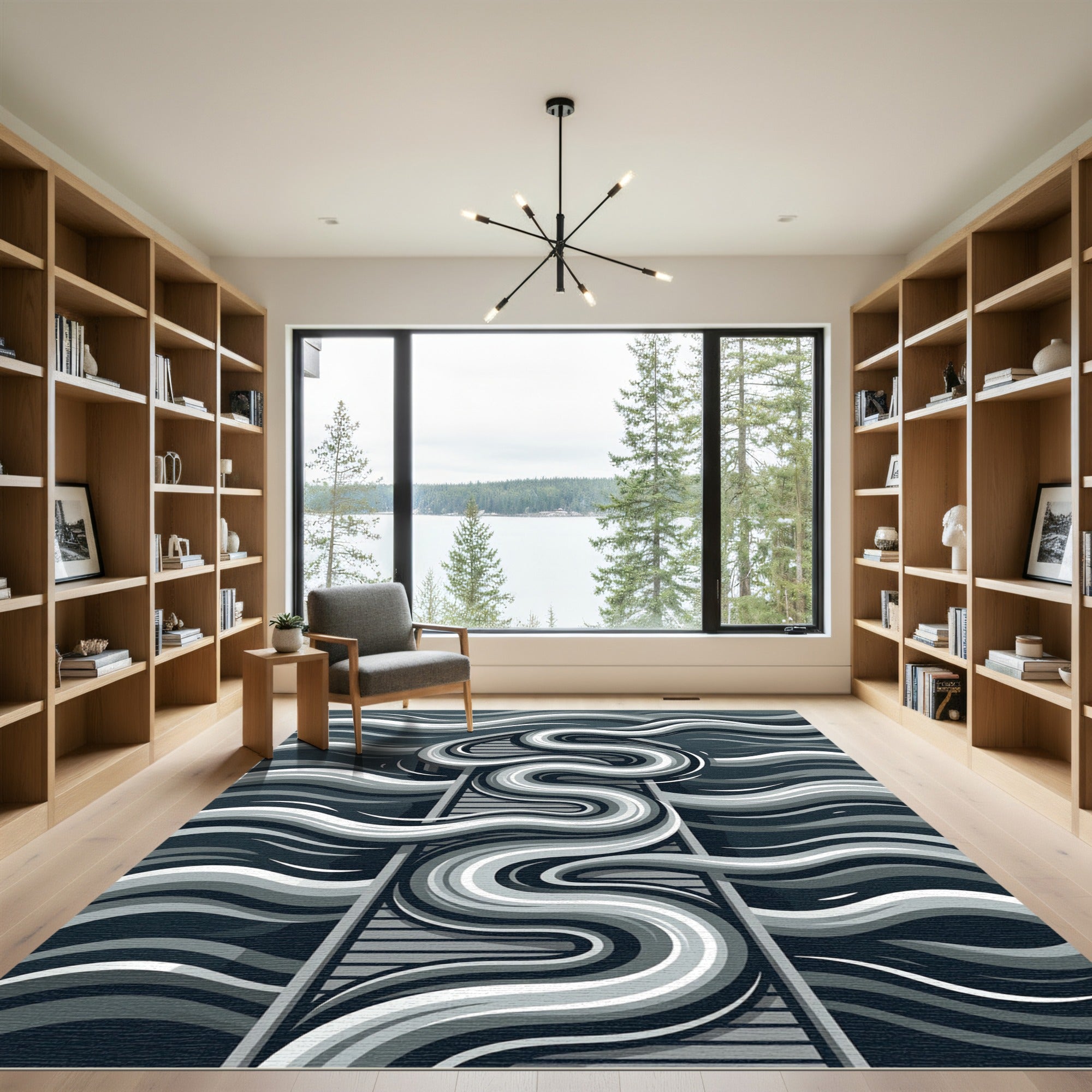Monochrome Abstract Flowing Waves Rug