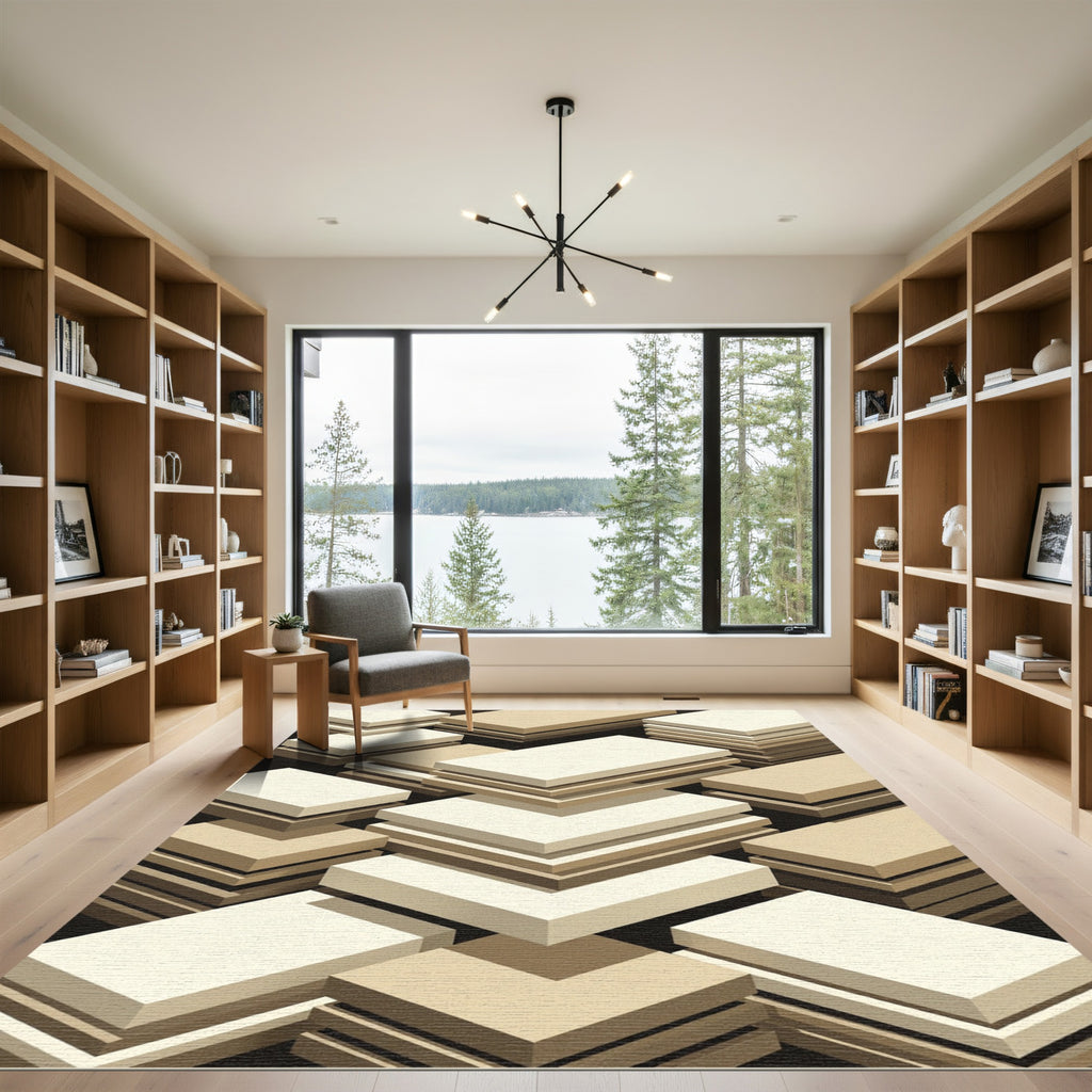 Minimalist Neutral Geometric Stacked Block Rug