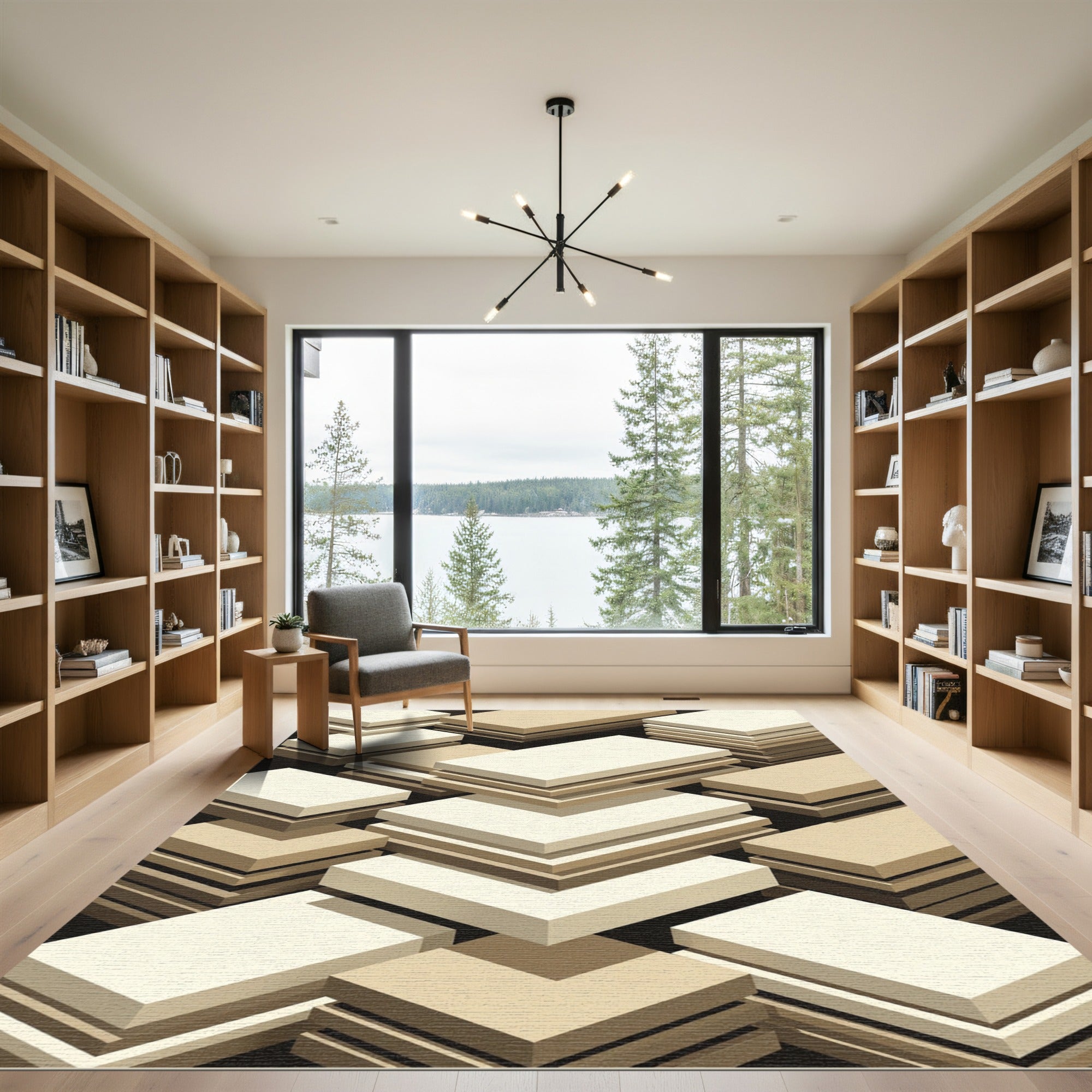 Minimalist Neutral Geometric Stacked Block Rug