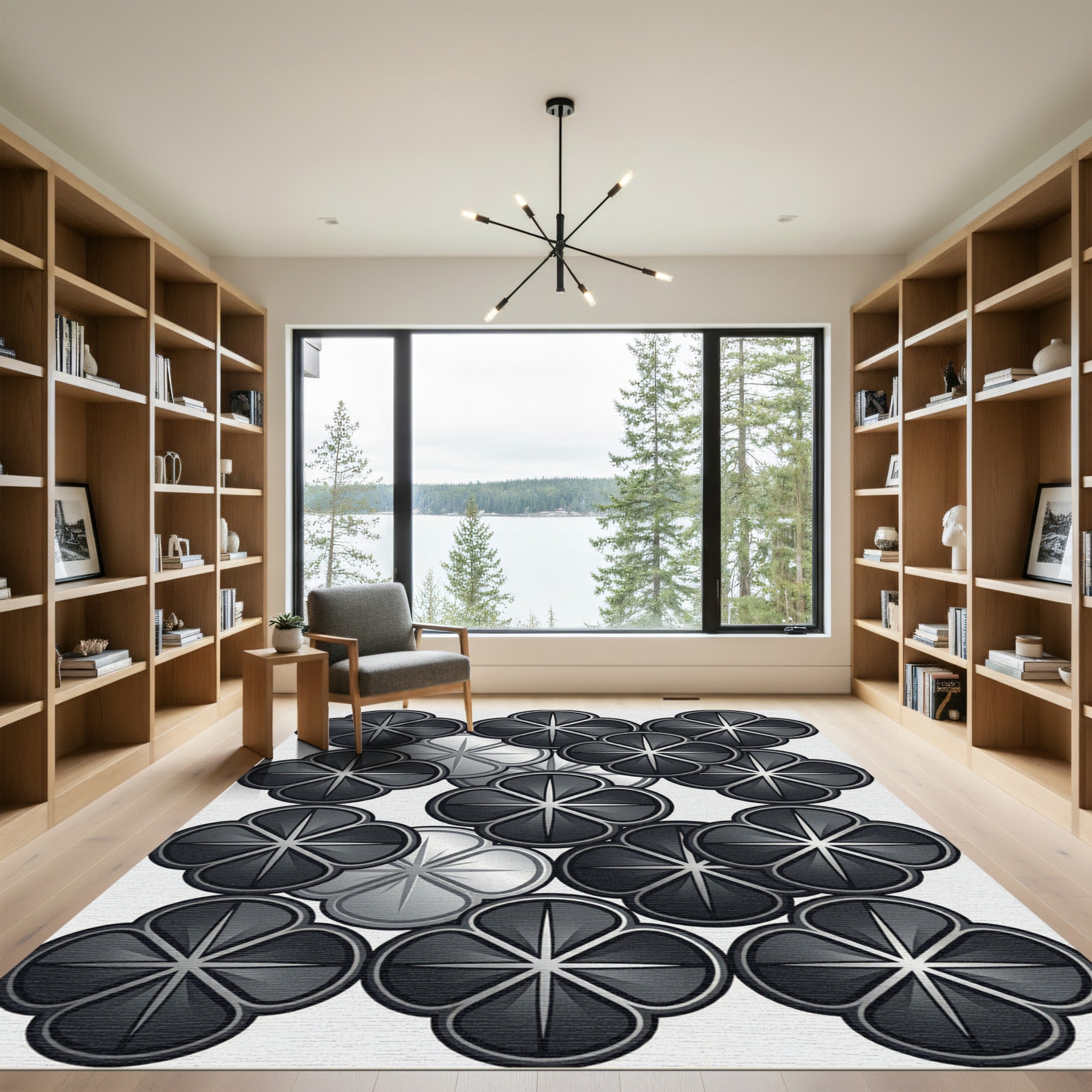 Monochromatic Gray Floral Lattice Accent Rug