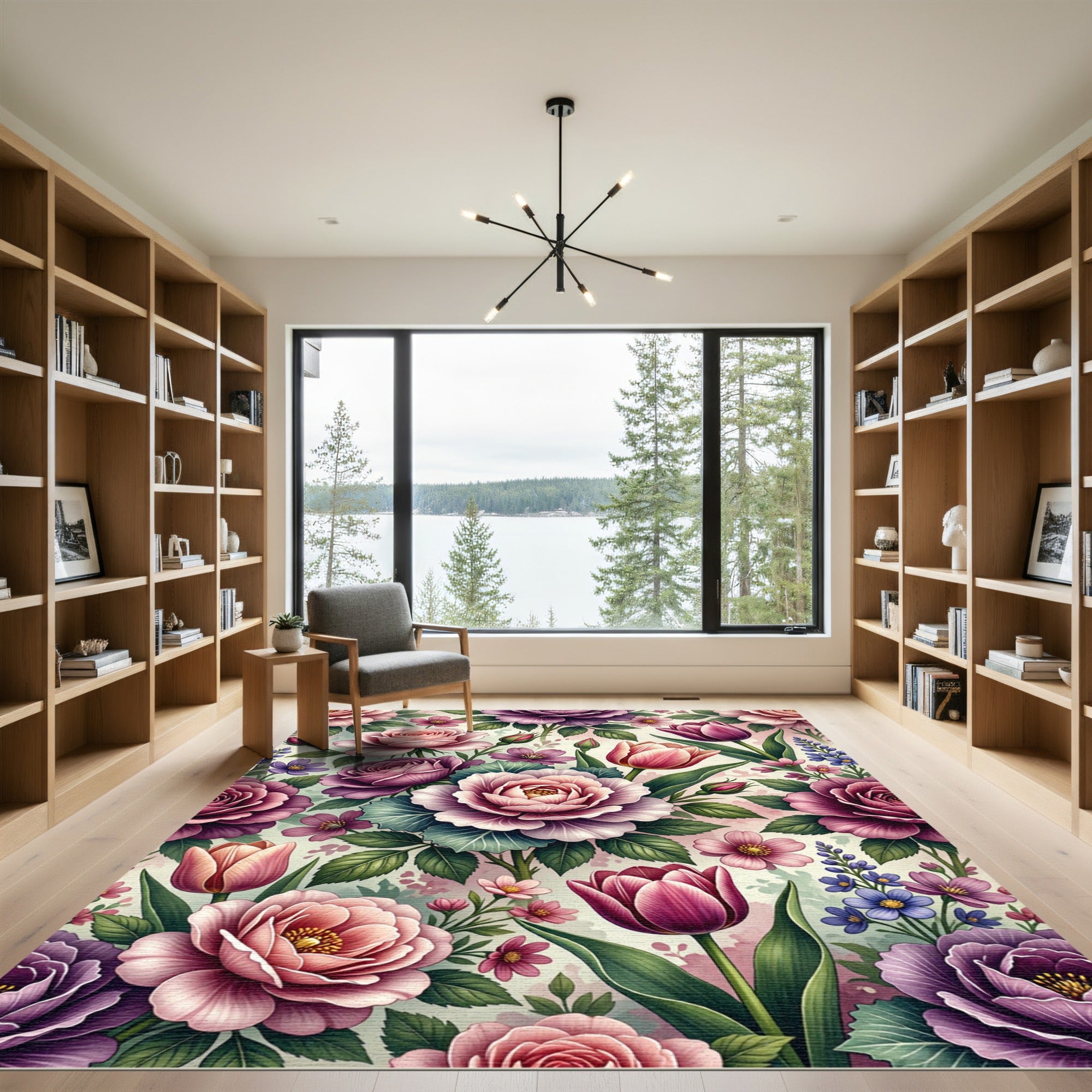 Elegant Victorian Pink and Purple Floral Rug