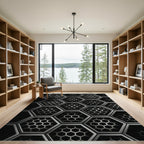 Monochromatic Metallic Industrial Geometric Hexagon Rug