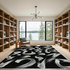 Monochrome Abstract Ink Brush Stroke Rug