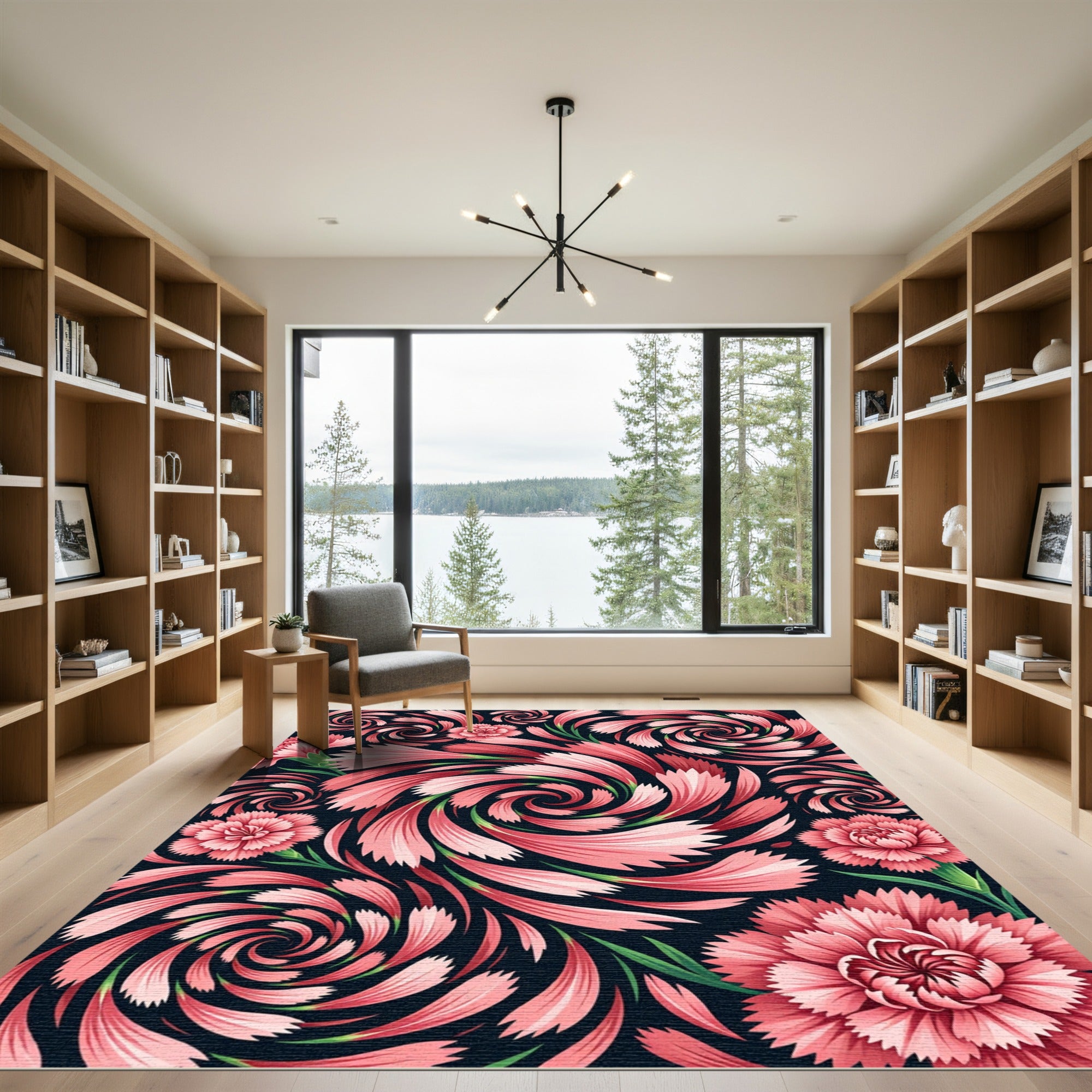Pink Carnation Swirl Floral Rug