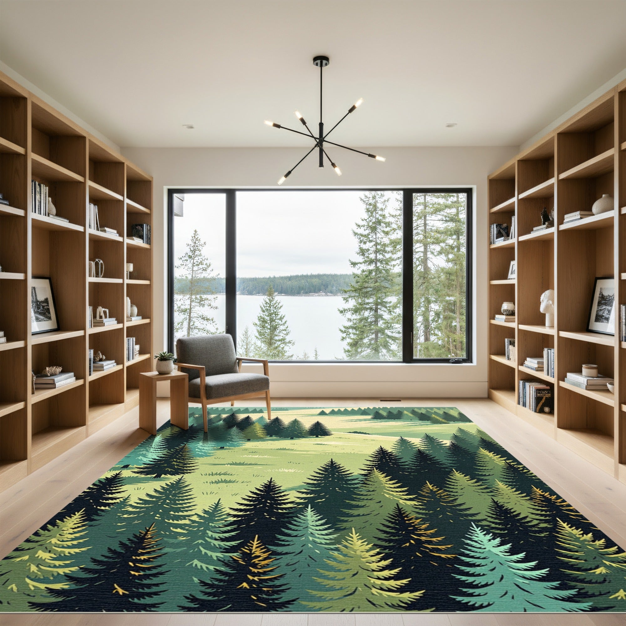 Verdant Pine Forest Landscape Rug