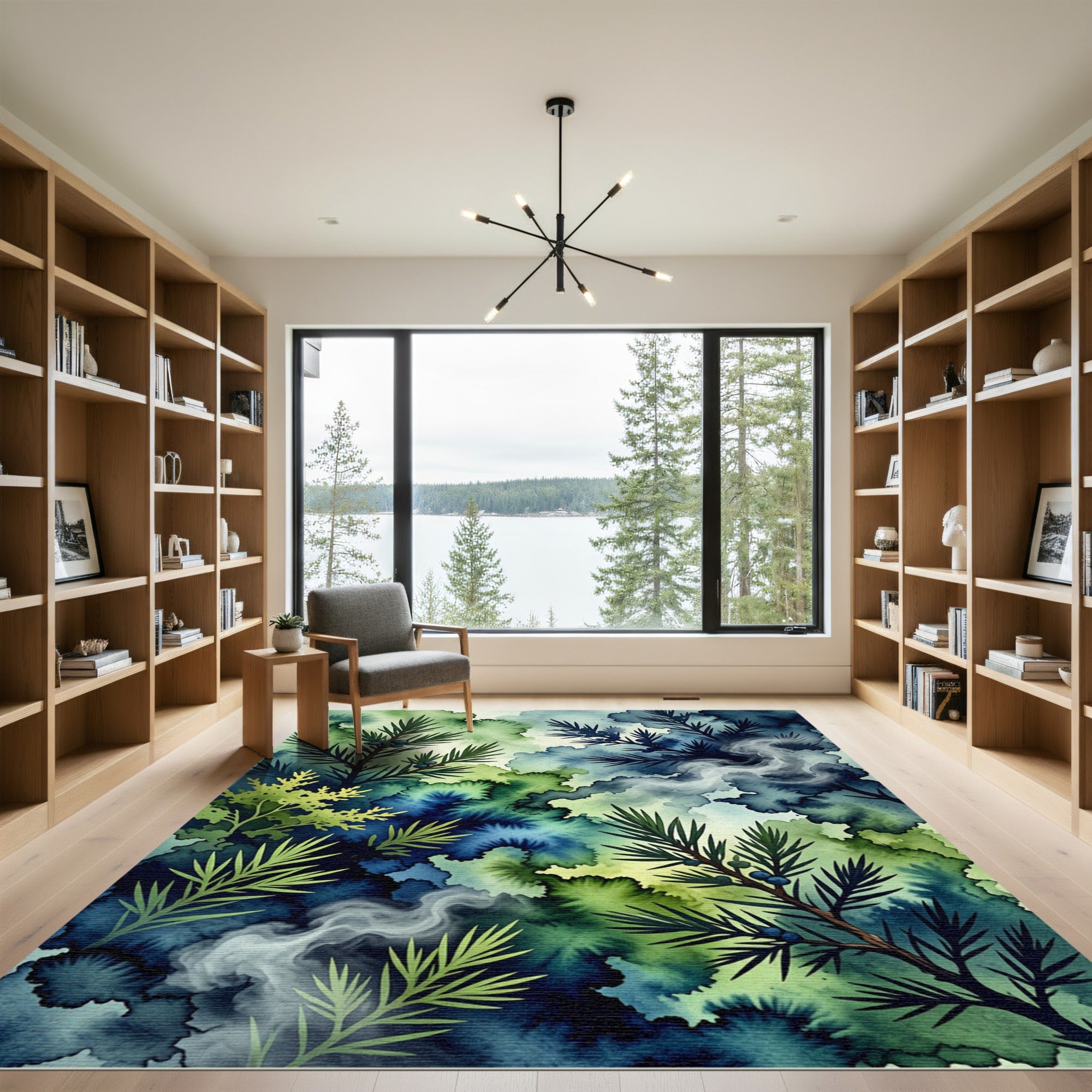 Watercolor Juniper Berry Forest Foliage Rug