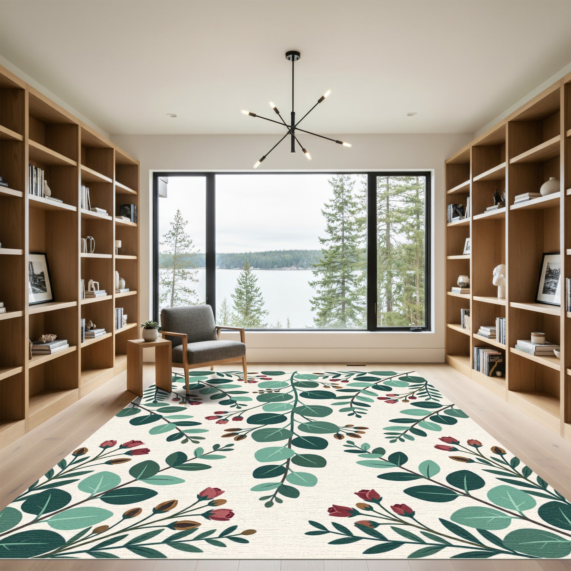 Botanical Eucalyptus Leaf and Berry Lush Foliage Rug