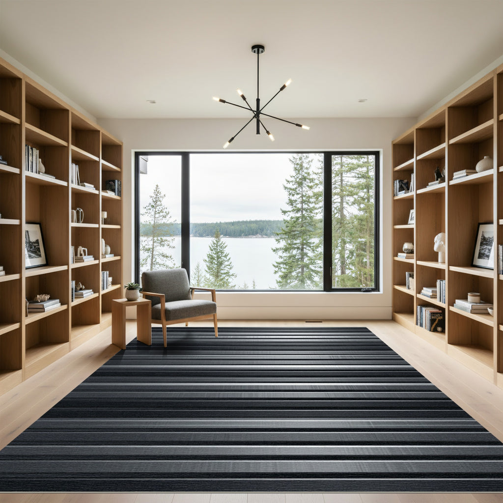 Modern Sleek Metallic Silver Striped Rug