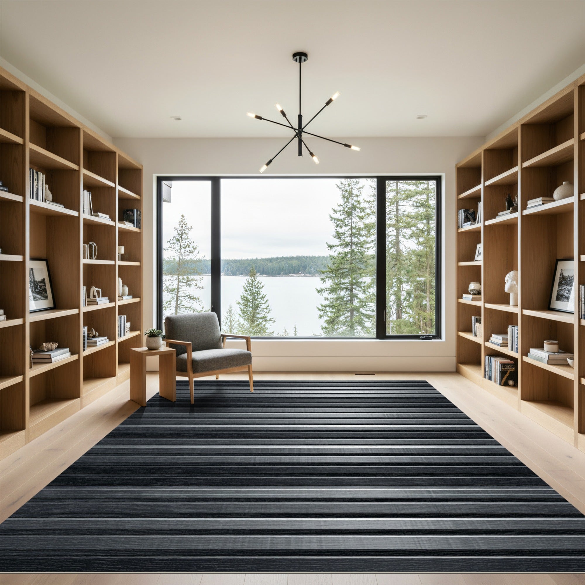 Modern Sleek Metallic Silver Striped Rug