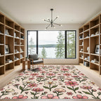Pastel Pink Golden Cosmos Floral Rug
