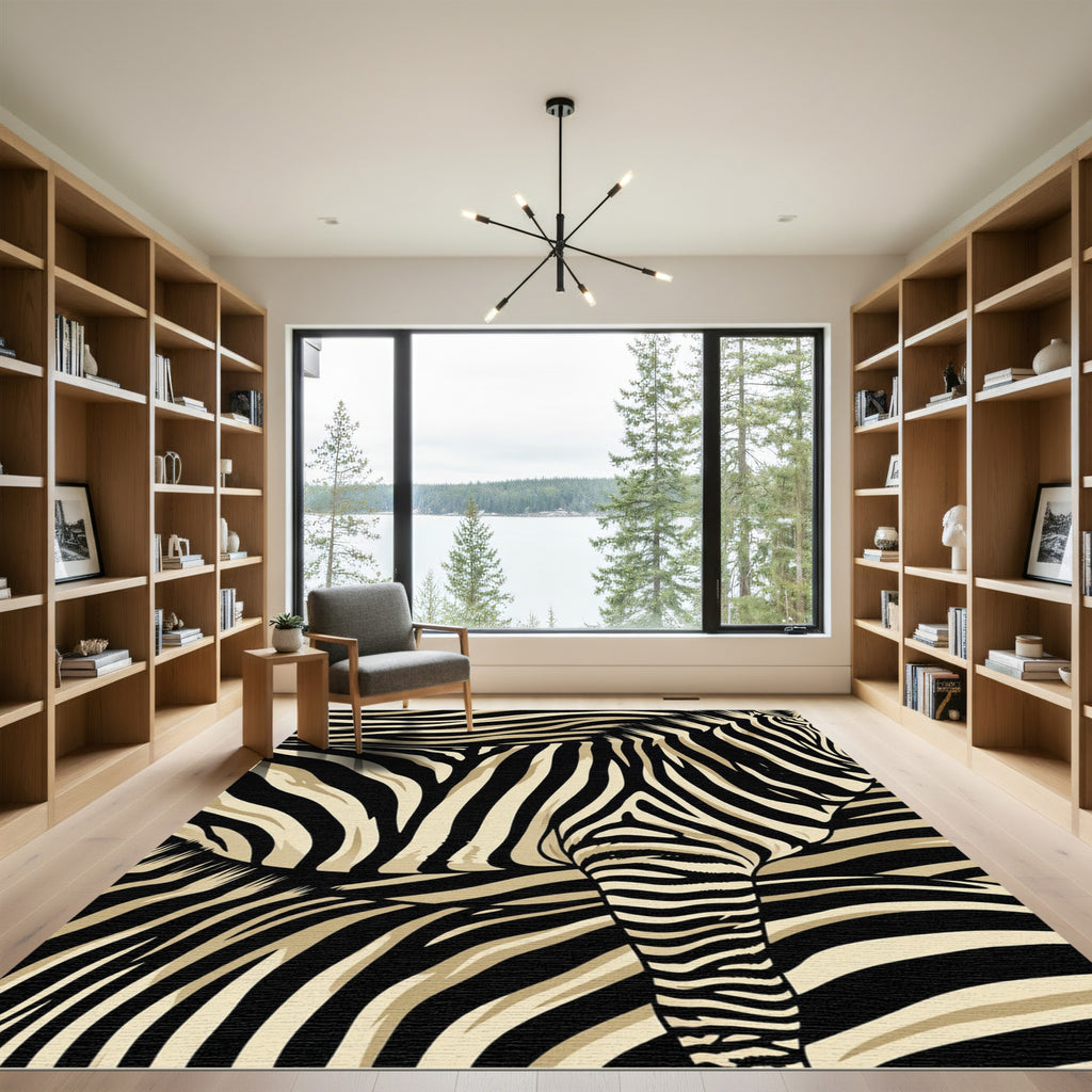 Bold Black And Gold Zebra Stripes Rug