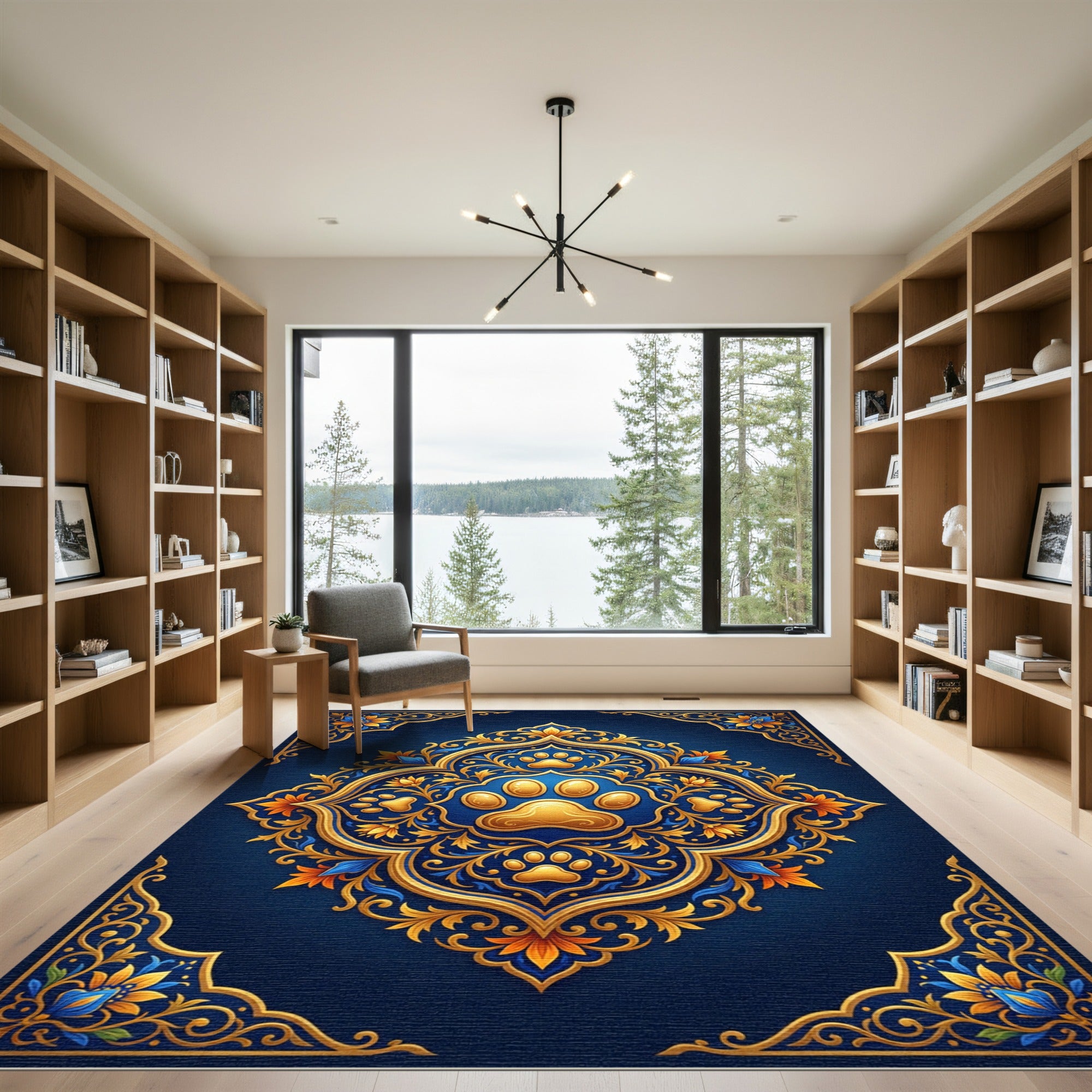 Royal Blue Golden Paw Medallion Rug