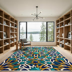 Geometric Teal and Gold Star Tile Rug