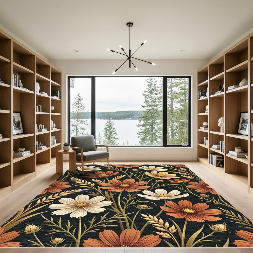 Autumnal Cosmos and Wheat Field Floral Rug