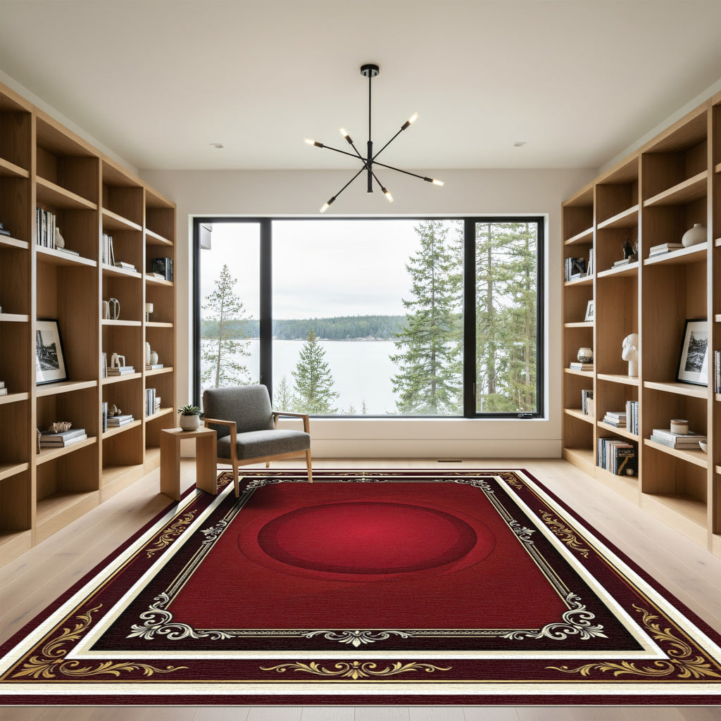 Ornate Red Gold Border Rug