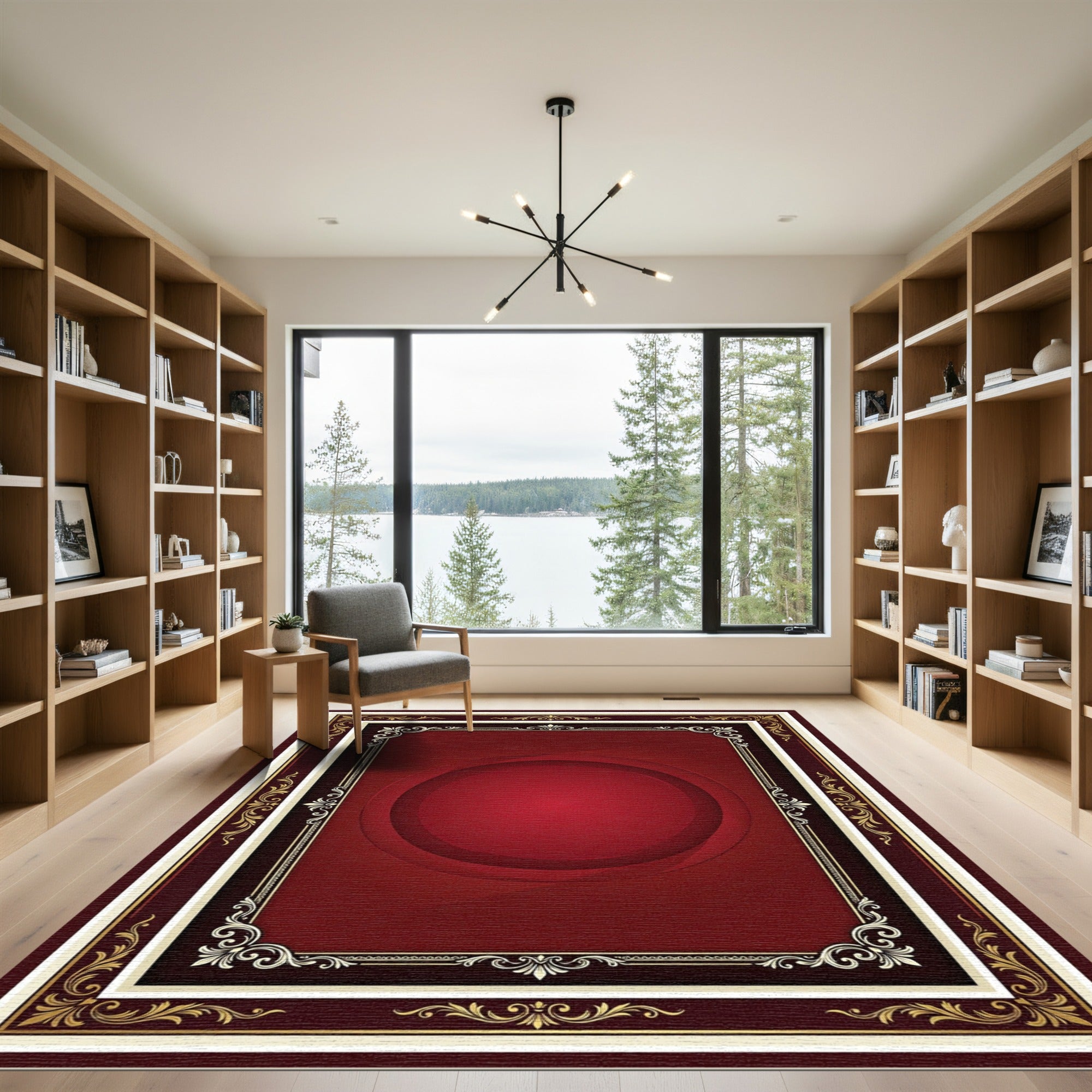 Ornate Red Gold Border Rug