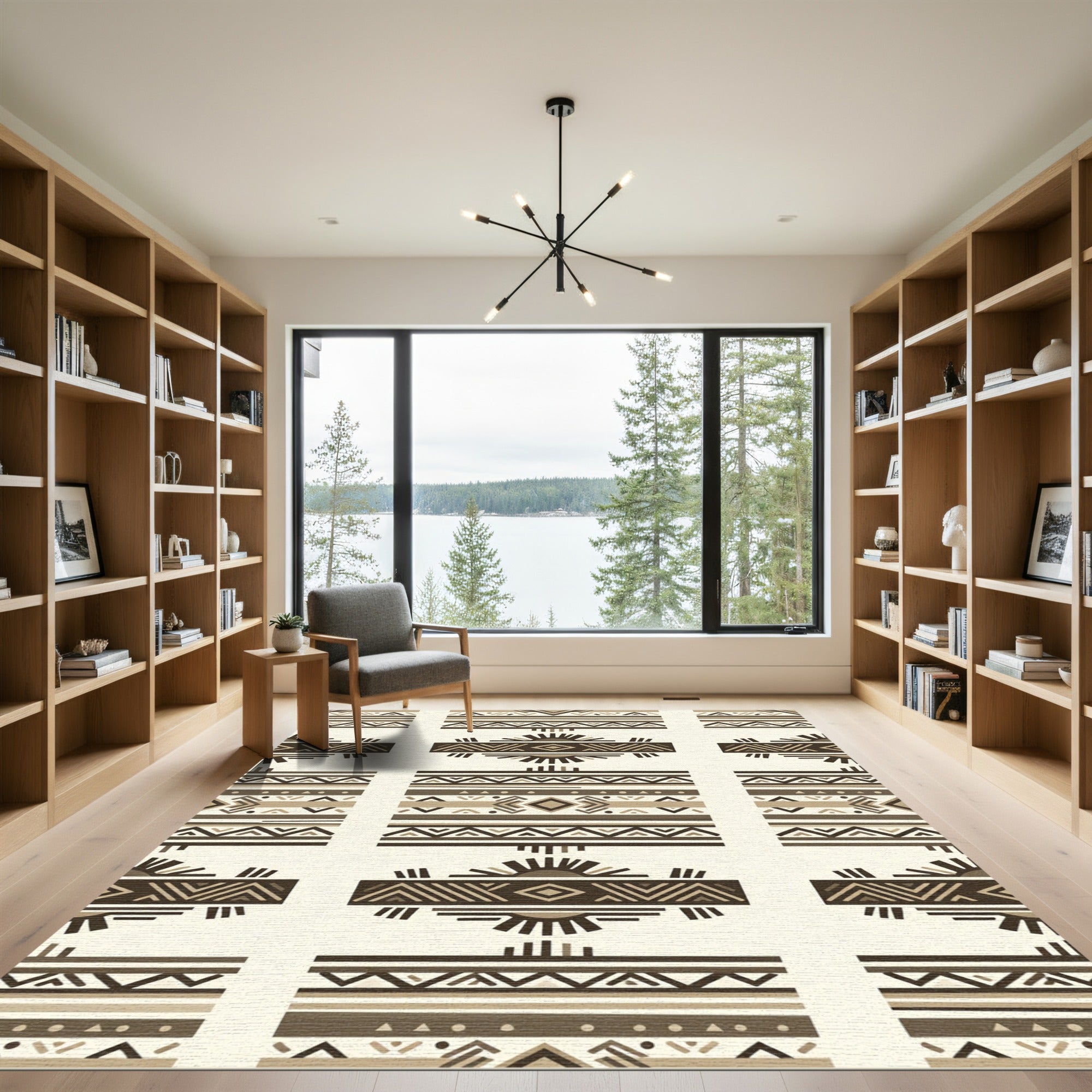 Earth Tones Geometric Tribal Sun Motif Rug