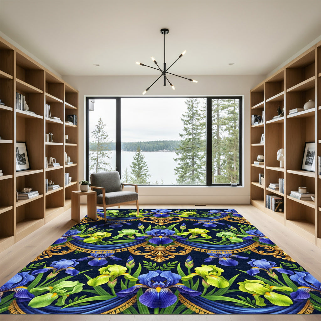 Royal Blue Iris Gold Baroque Swag Rug