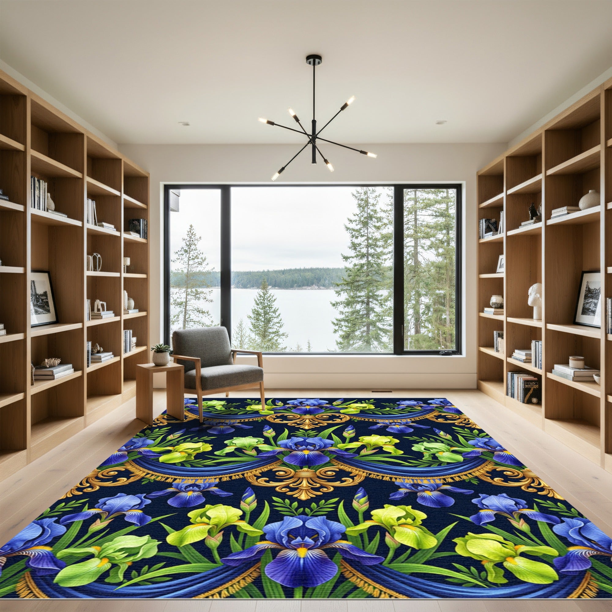 Royal Blue Iris Gold Baroque Swag Rug