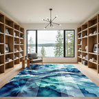 Deep Blue Watercolor Ocean Waves Rug