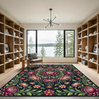 Dark Rose Chrysanthemum Floral Medallion Rug
