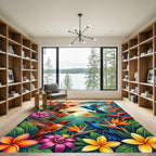 Vibrant Tropical Hummingbird Jungle Floral Rug
