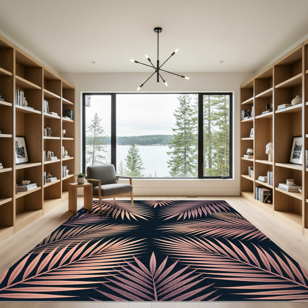 Rose Gold Palm Frond Pattern Rug