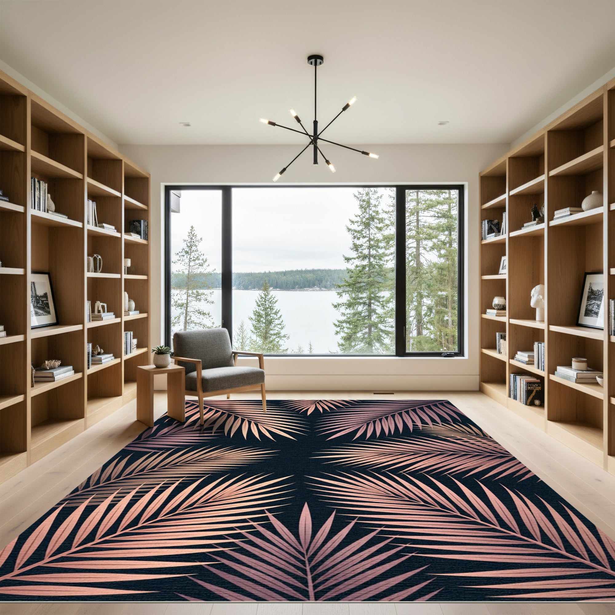 Rose Gold Palm Frond Pattern Rug