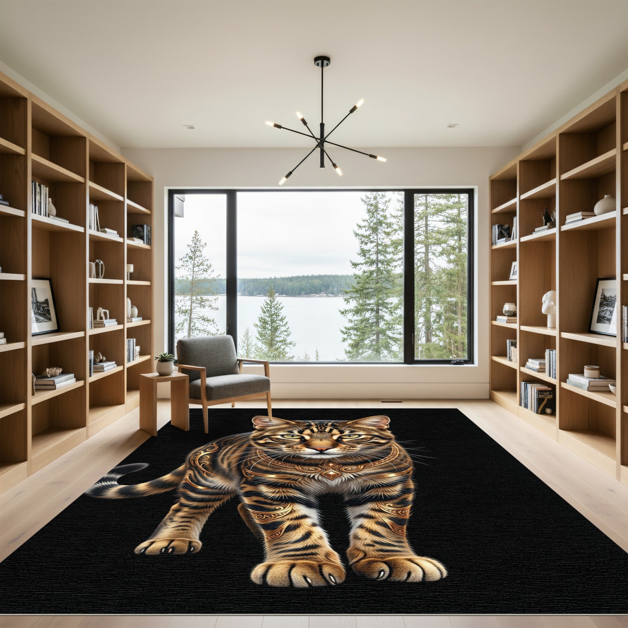 Golden Tiger Filigree Animal Portrait Rug