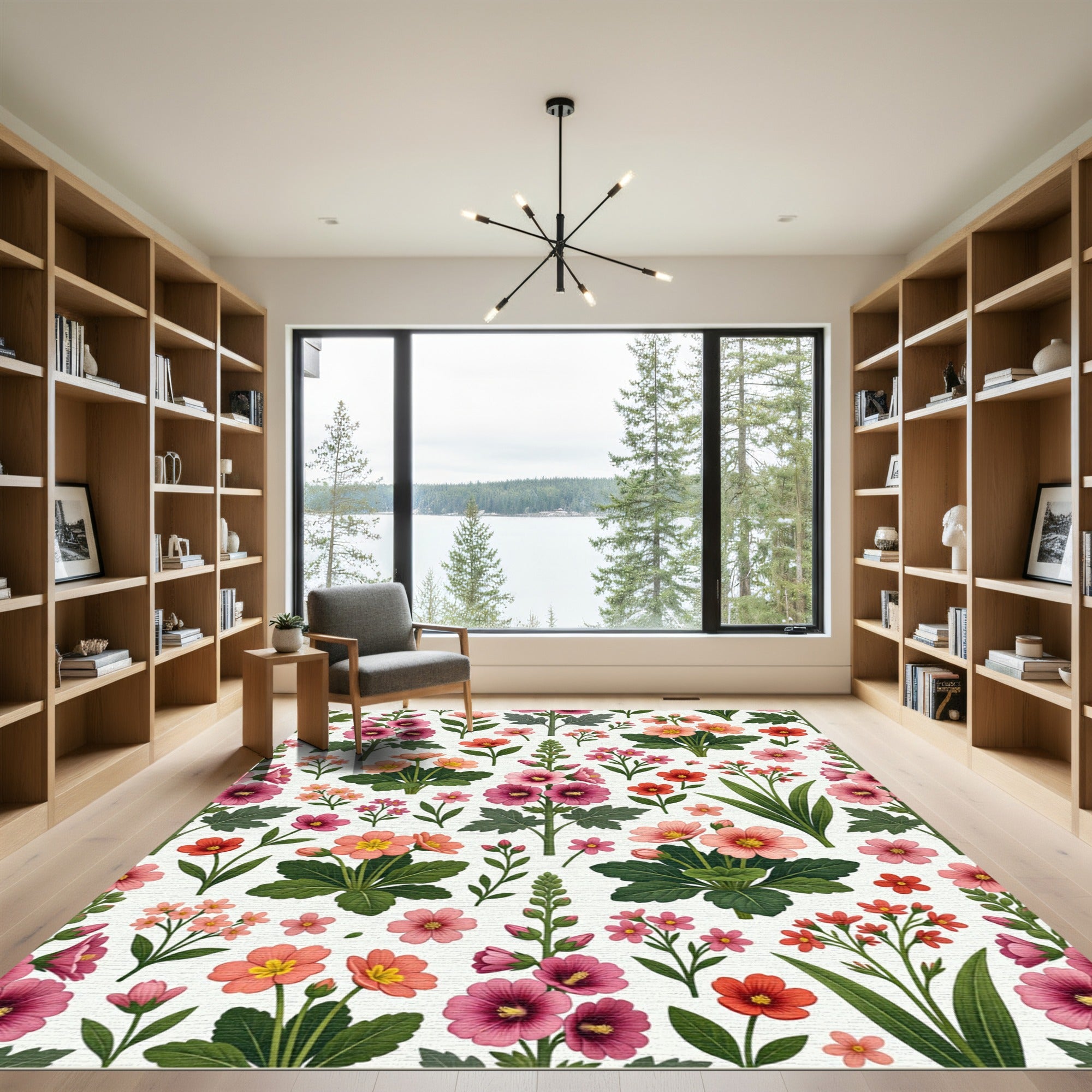 Coral Pink Floral Garden Assemblage Rug
