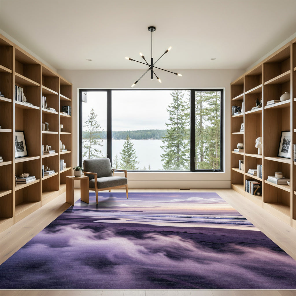 Ethereal Violet Misty Seascape Coastline Rug