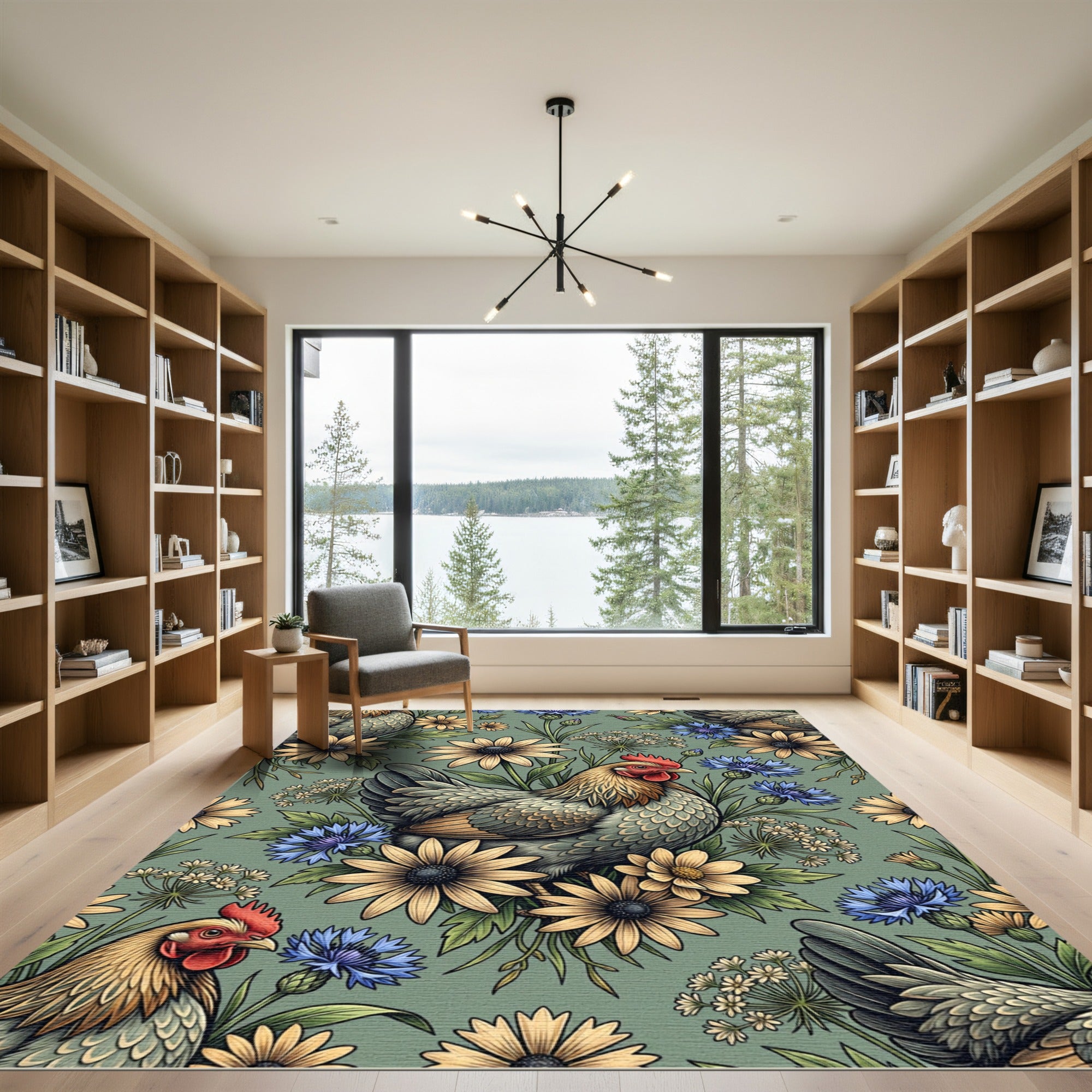 Charming Hen and Meadow Flower Sage Rug