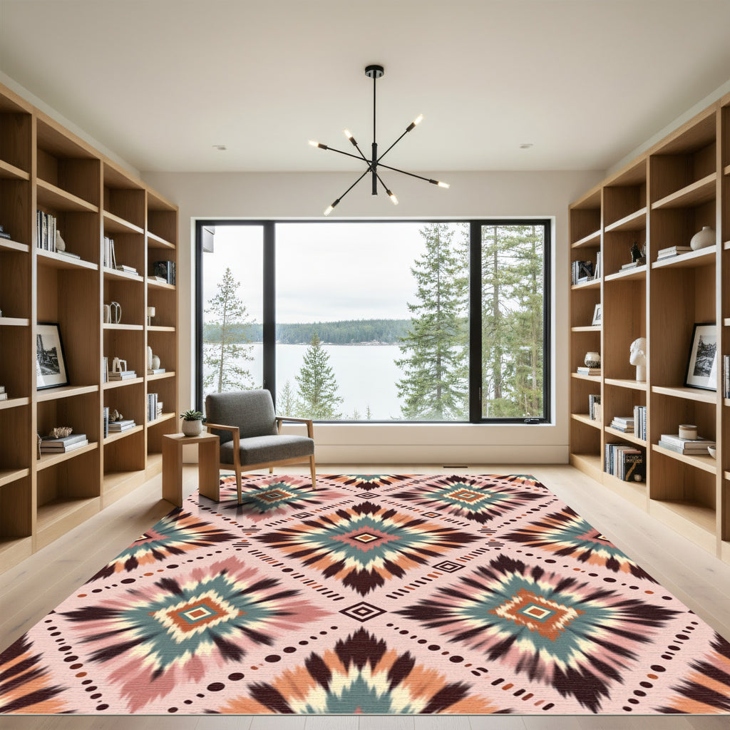 Rustic Peach Diamond Starburst Rug