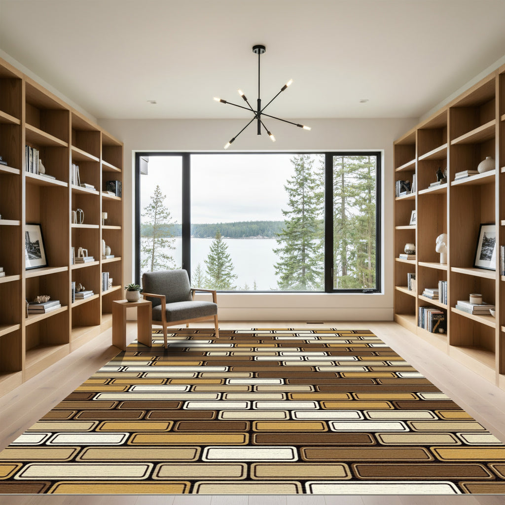 Modern Abstract Earthy Toned Brick Collage Rug
