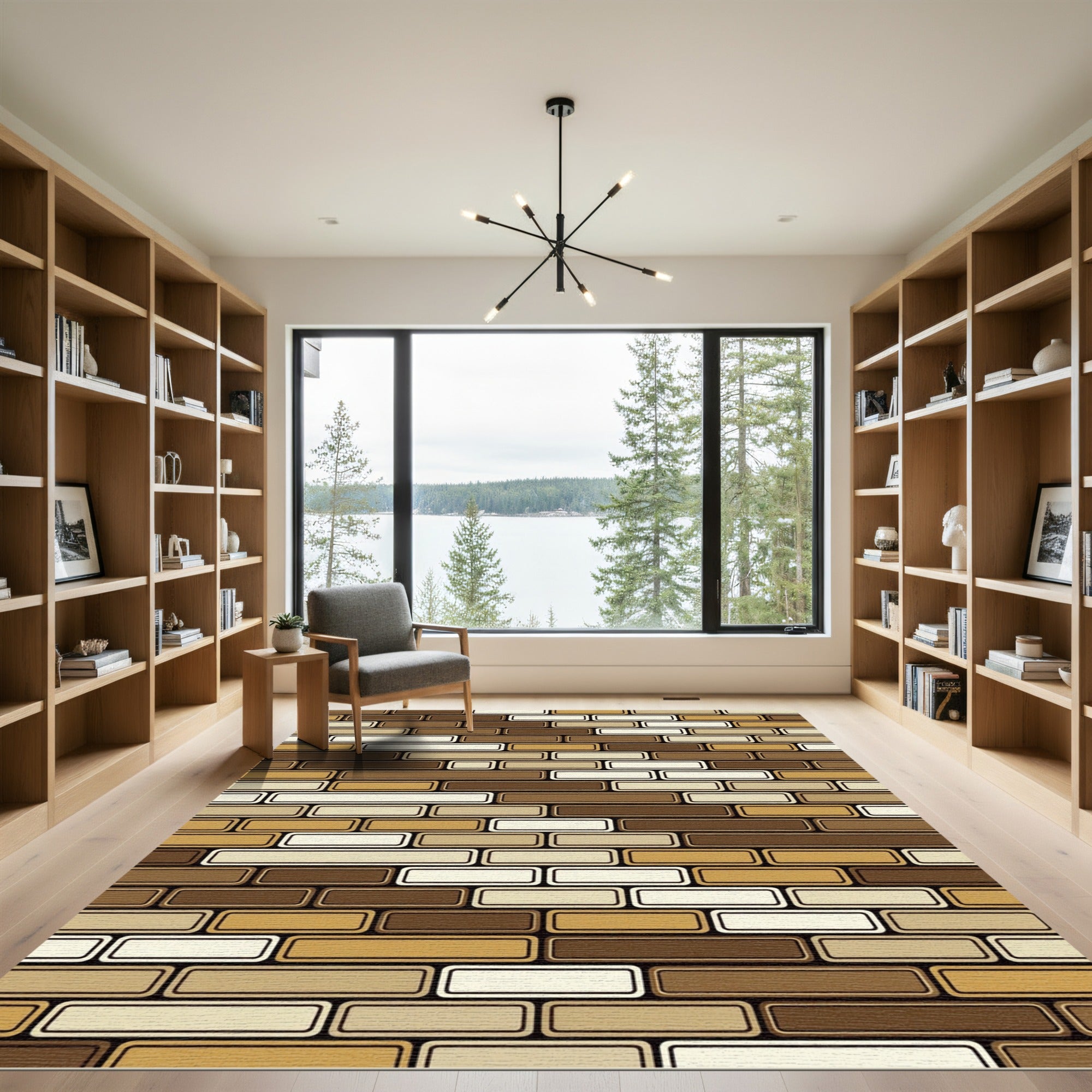 Modern Abstract Earthy Toned Brick Collage Rug
