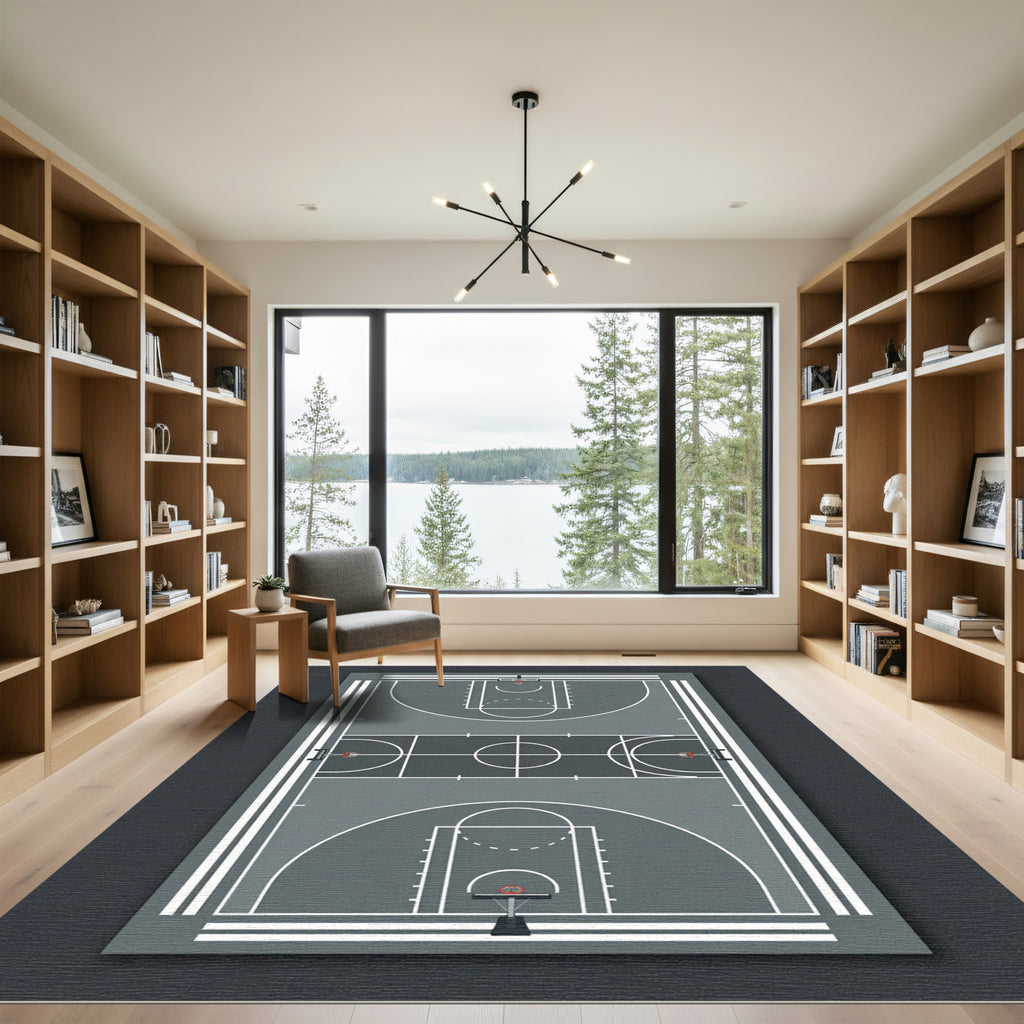 Minimalist Gray Basketball Court Graphic Rug