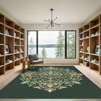 Antique Green Floral Medallion Garland Rug