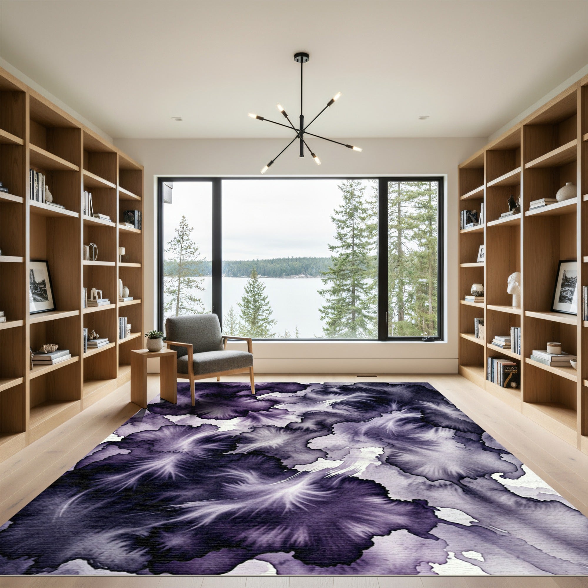 Dark Violet Ethereal Watercolor Ink Swirl Rug