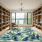 Lush Blue and Green Botanical Watercolor Rug